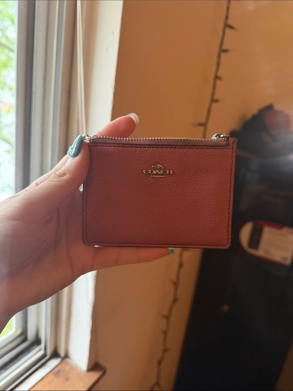 Coach Leather Zip Card Holder - Rust